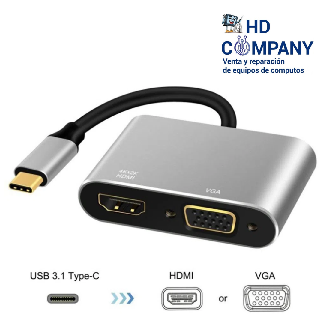 Adaptador Tipo C a Vga y Hdmi 4k|Caja marron