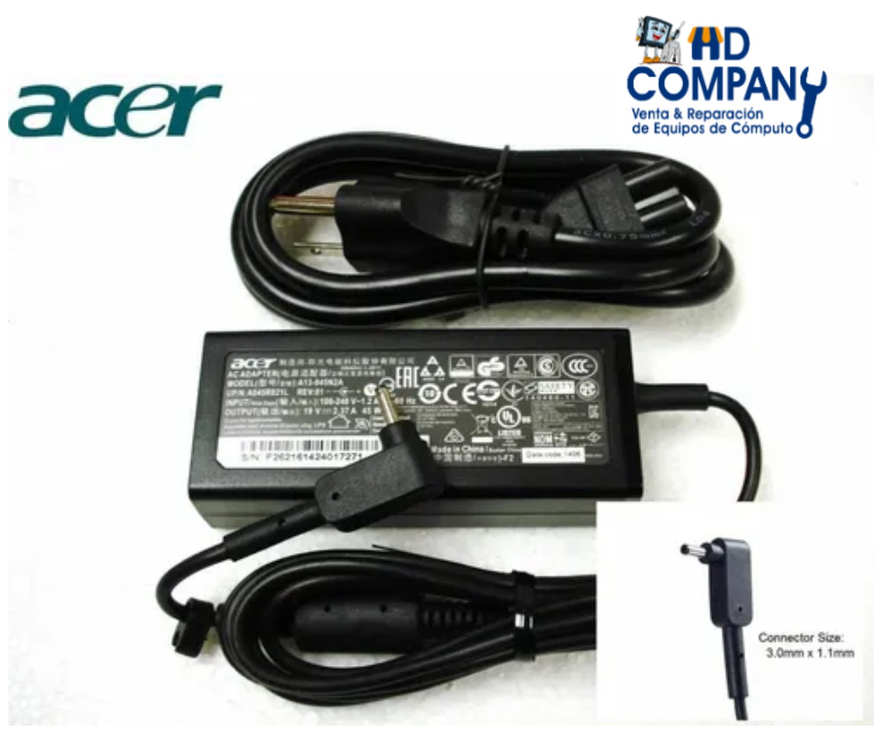 Cargador  ACER 19V 2.37A | punta fina