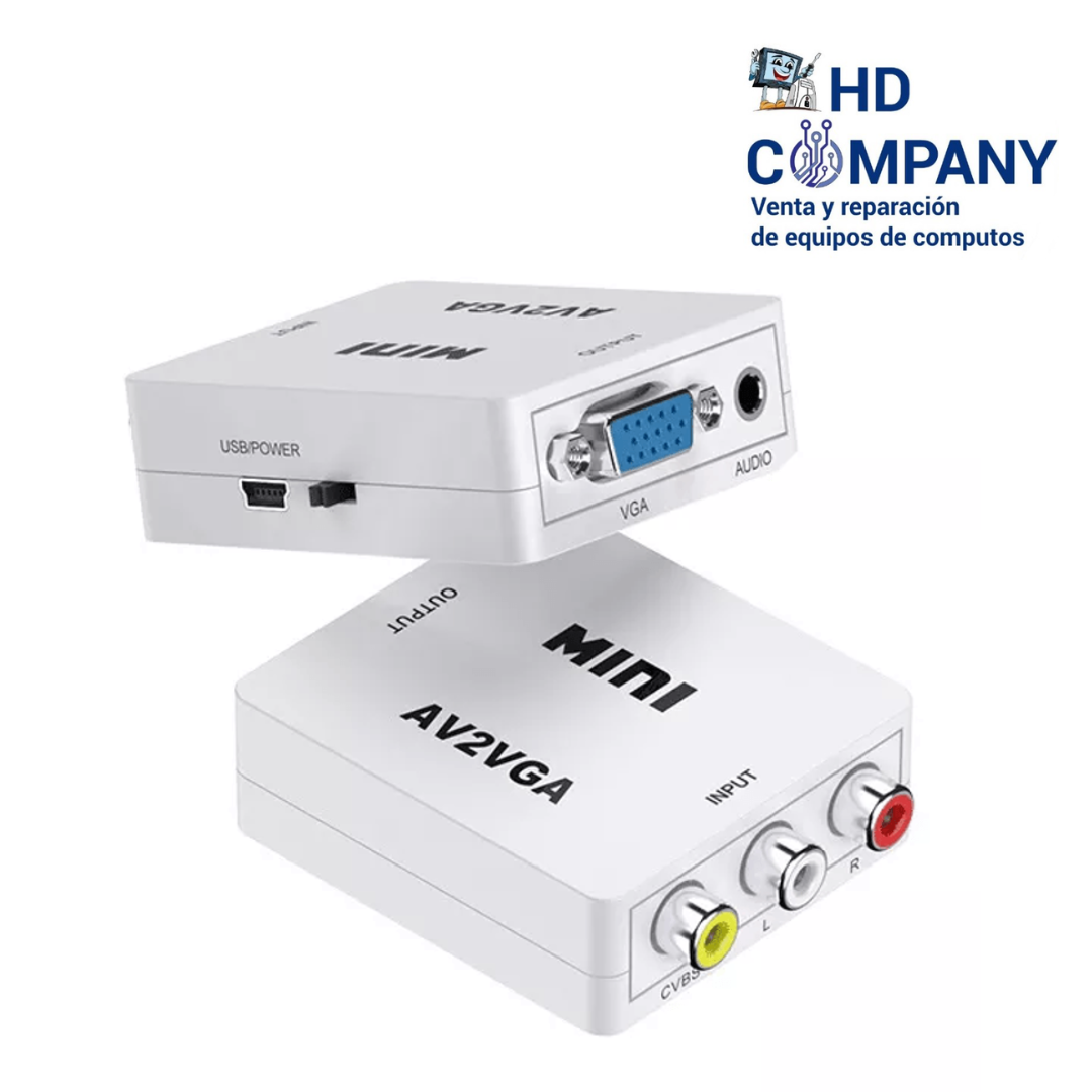 Conversor RCA a VGA blanco MINI  | CAJA CELESTE (VGA2AV)