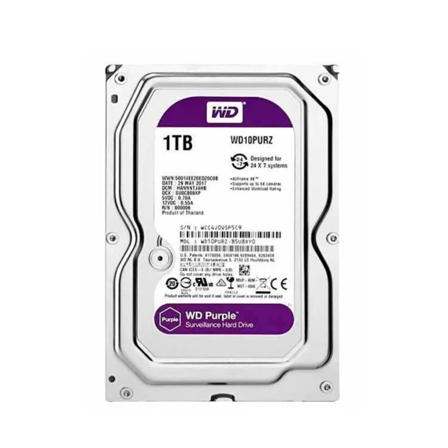 Disco Duro Western Digital 1TB Purple 64MB Vigilancia (WD11PURZ)