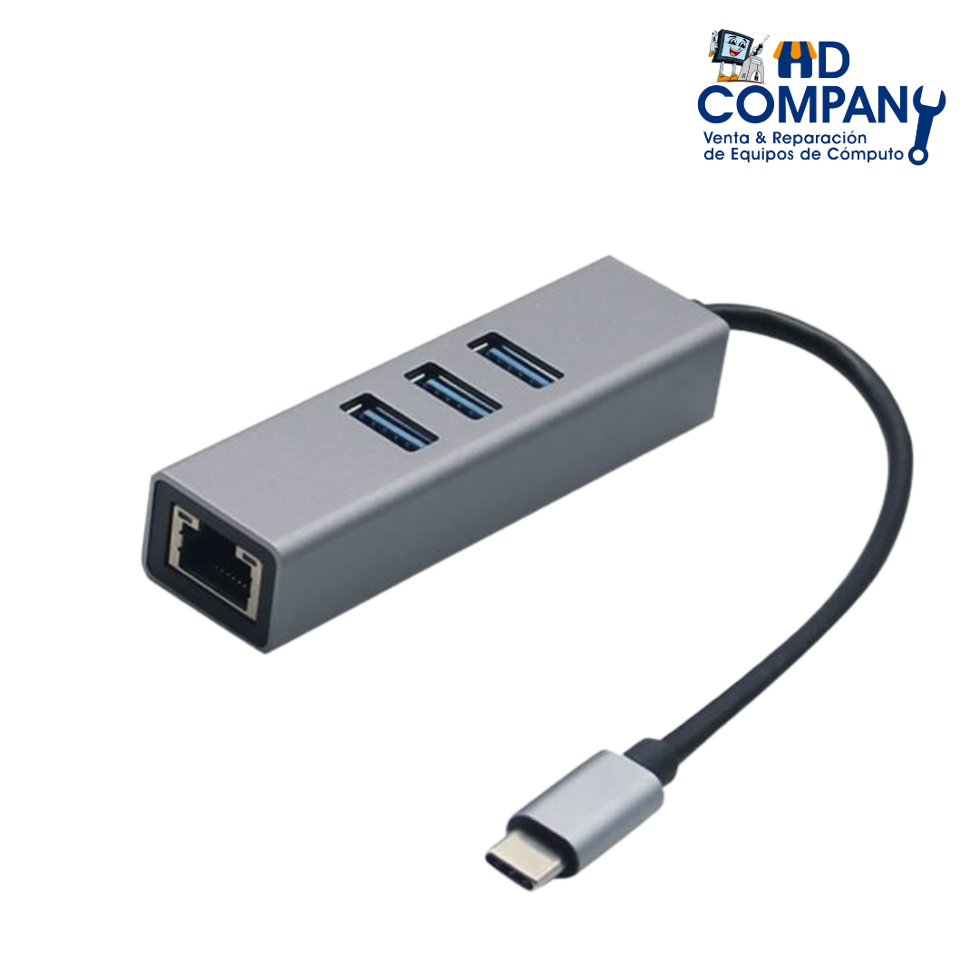 Hub Adaptador C a 3 Puertos Usb 3.0 + Ethernet