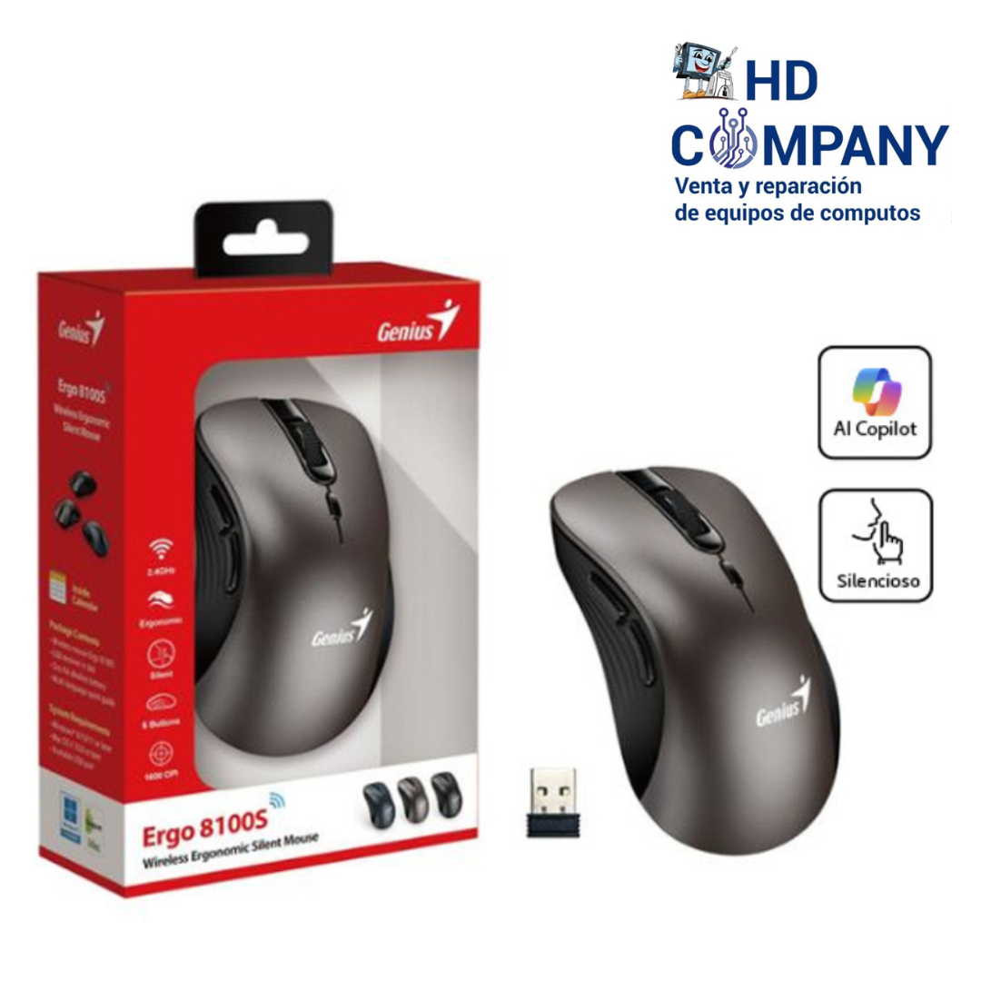 MOUSE GENIUS ERGO 8100S AI COPILOT WIRELESS 6-BOT SILENT ERGONOMICO