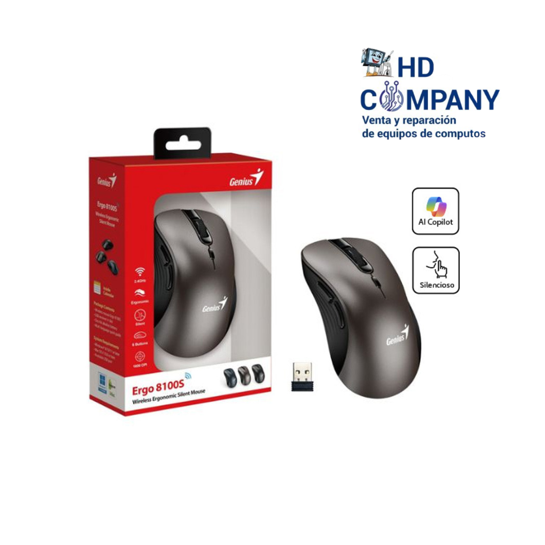 MOUSE GENIUS ERGO 8100S AI COPILOT WIRELESS 6-BOT SILENT ERGONOMICO