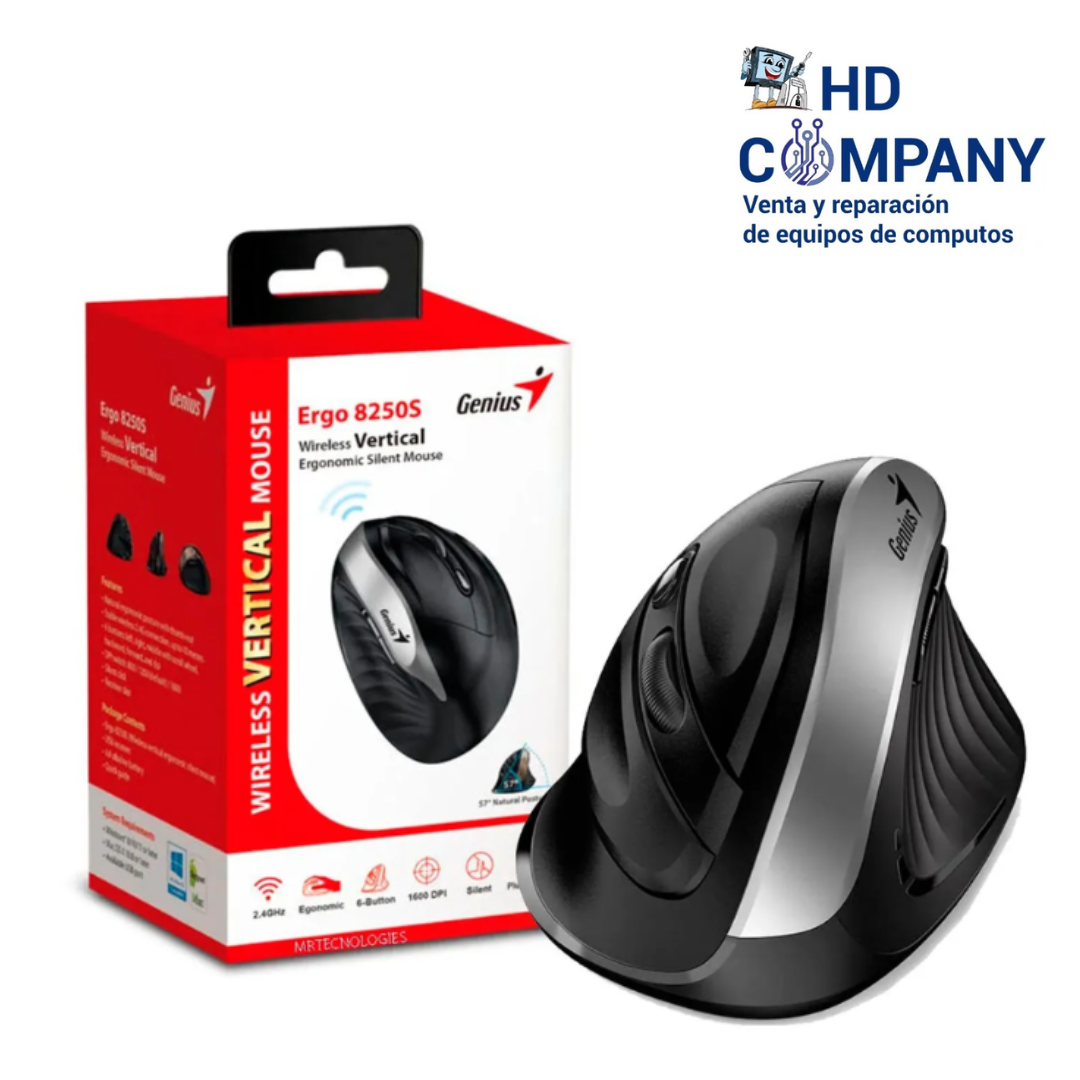 MOUSE GENIUS ERGO 8250S WIRELESS VERTICAL 6-BOTONES ERGONOMICO SILVER