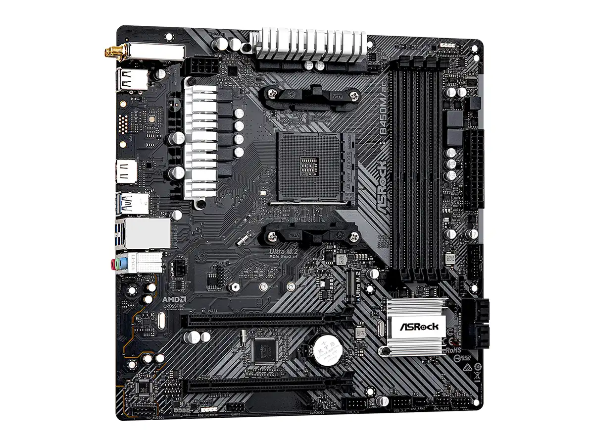 Mainboard ASROCK B450M / ac r2.0 - WIFI BT , AM4, B450, 4 DDR4, HDMI 4 SATA 6.0, USB 3.1