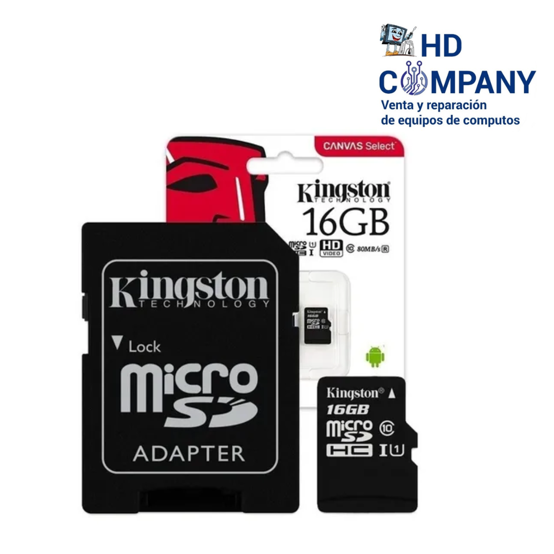 Memoria KINGSTON micro sd CANVAS 16GB clase 10