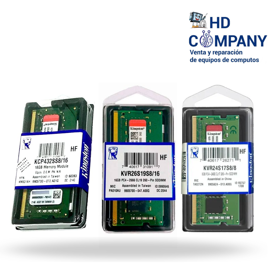 Memoria ram sodimm DDR4 KINGSTON 16gb 2400 / 2666 / 3200 MHZ