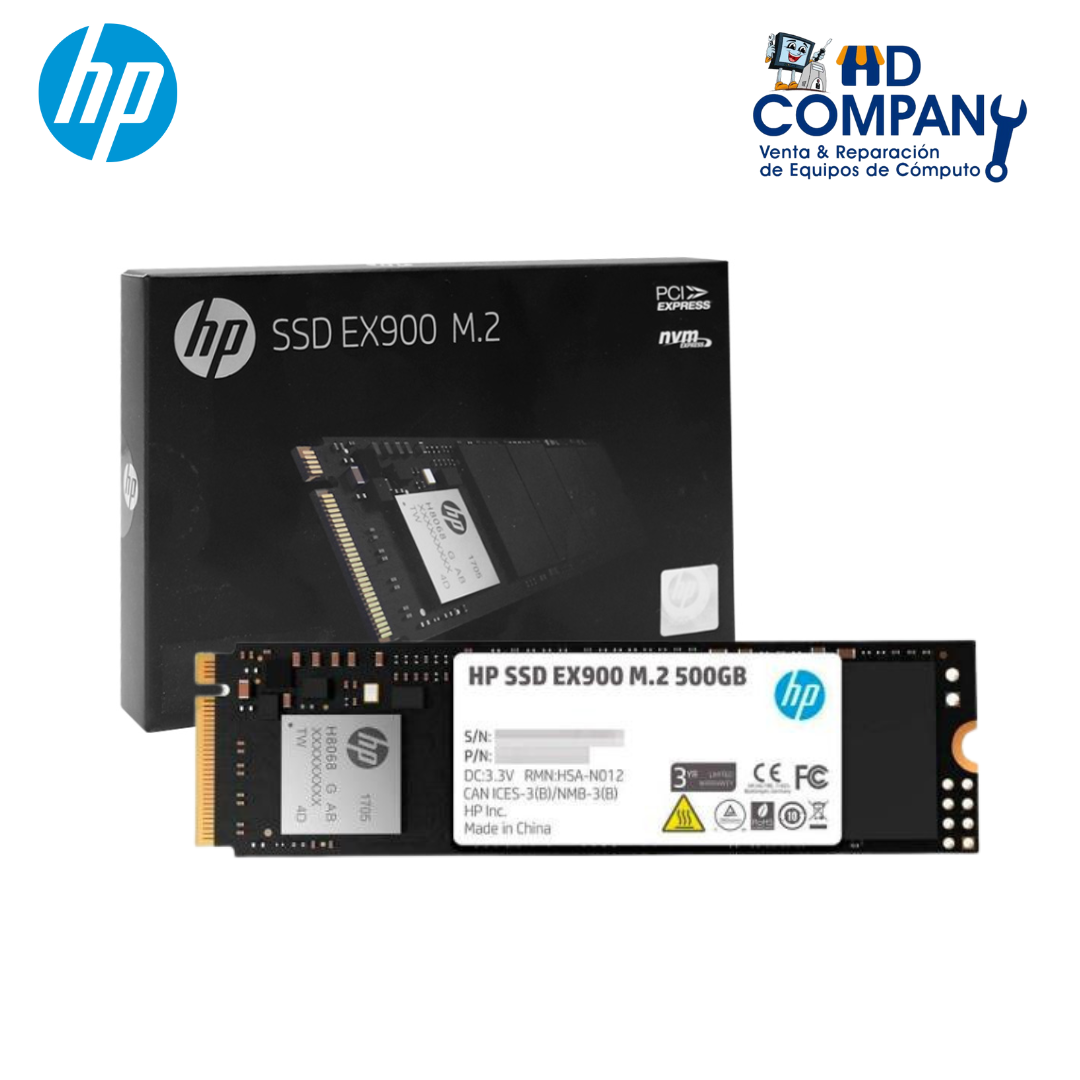 SSD solido NVME HP EX900 500GB M.2, 2280, PCIE GEN 3X4, NVME 1.3