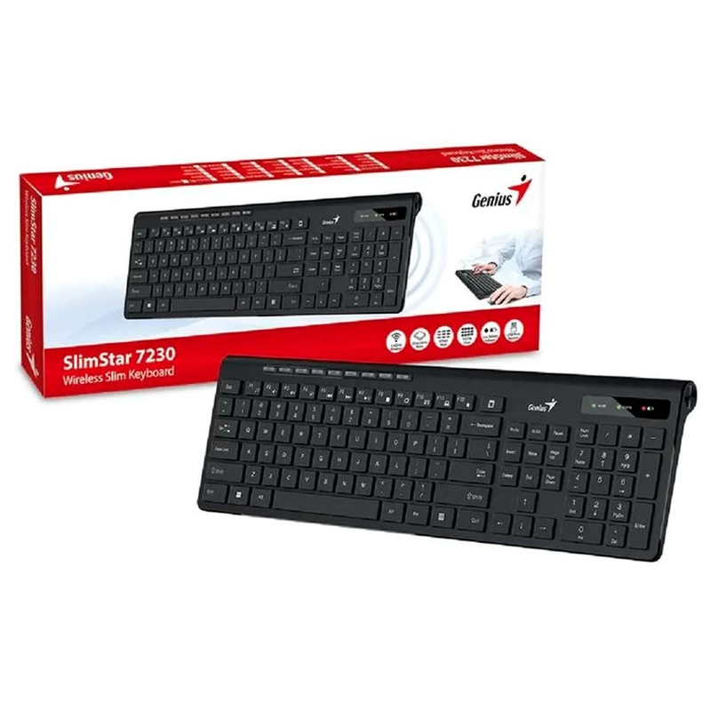 Teclado Genius SlimStar 7230 Wireless Multimedia SP Black AI COPILOT